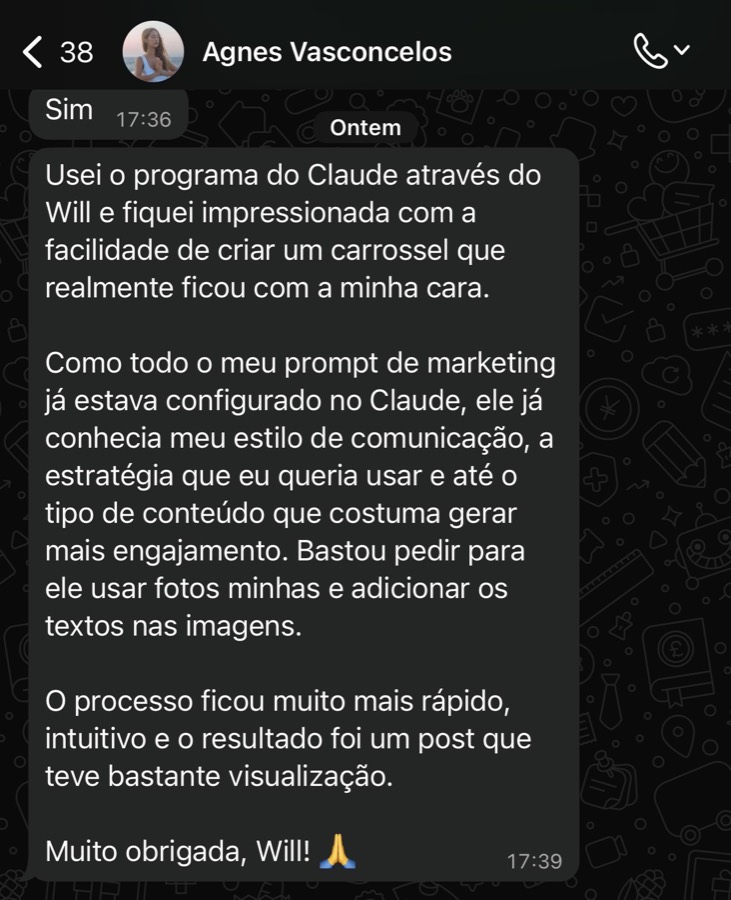 Mensagem da Agnes sobre o Time de IA