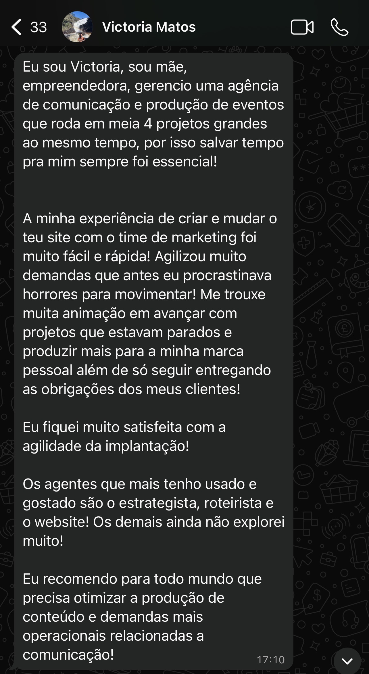 Mensagem da Victoria sobre o Time de IA